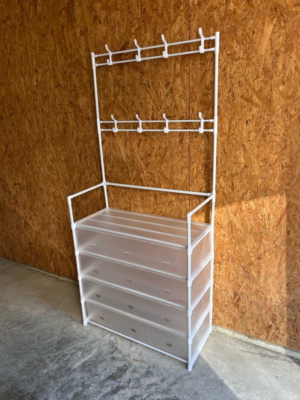 Portable Shoe Rack w/ Hooks & Shelves Organizer 66x30x13.5 New